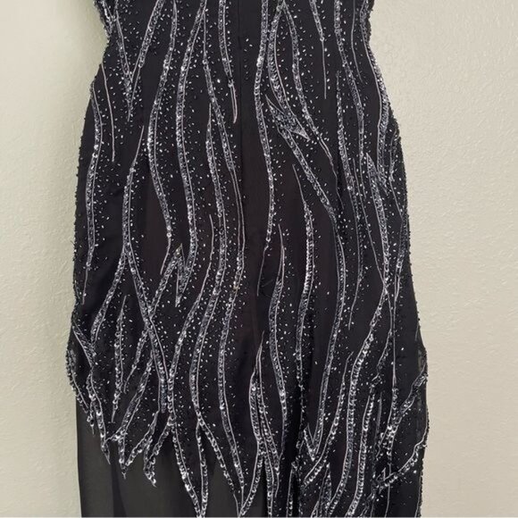 Alyce Designs vintage 80s sequin black asymmetrical sleeveless midi dress gown - Picture 10 of 14